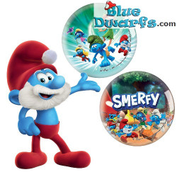 2 x The Smurfs Circular Magnets Set - Smurf Circular Glass Magnet - Power Gift - 5 cm