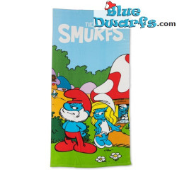 Strandlaken Smurfin en Grote Smurf – Sea and Smurfs – Aymax – 70 × 140 cm