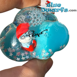 Grande Puffo Portachiavi Liquido a Forma di Nuvola 3D con Cinturino & Figurina in Resina – Portachiavi I Puffi – 5,5 cm