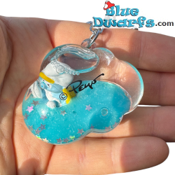Schlumpfine als 3D-Wolkenform Flüssig-Schlüsselanhänger mit Band & Resin-Figur – Die Schlümpfe Schlüsselanhänger – 5,5 cm