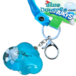 Puffo Bebè Portachiavi Liquido a Forma di Nuvola 3D con Cinturino & Figurina in Resina – Portachiavi I Puffi – 5,5 cm
