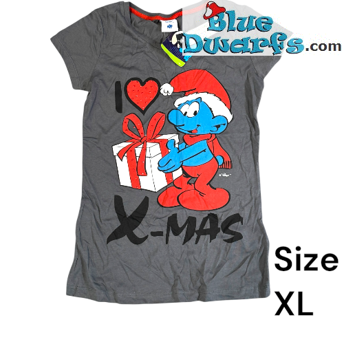 T-shirt dei Puffi grigia da donna – I love Christmas – Clockhouse – taglia XL