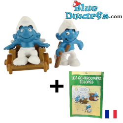 Pitufo Silla de ruedas y Pitufo herido - Asociación de Paralíticos de Francia - con libro - Schleich - 5,5cm