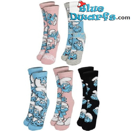 5 pairs of Smurf socks – Lots of Smurfs – Size 38–43