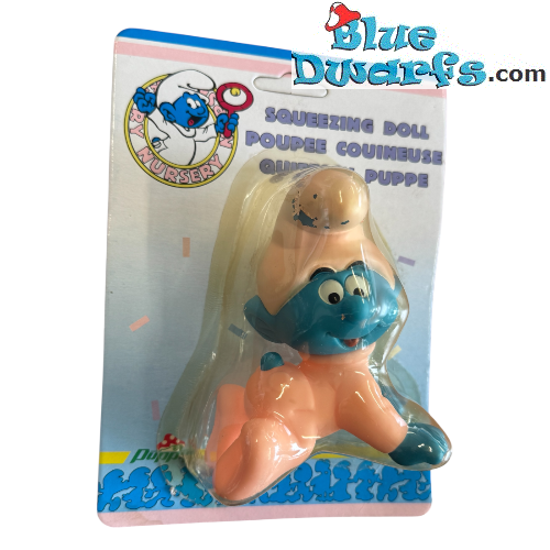 Pitufo bebé figura chirriante – no nueva, vintage – 12 cm