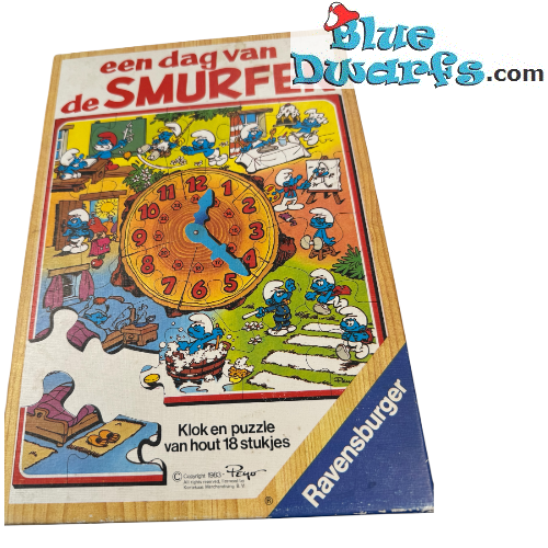 Puzzle de los Pitufos – Un día de los Pitufos – reloj y puzzle de madera – 18 piezas – no nuevo