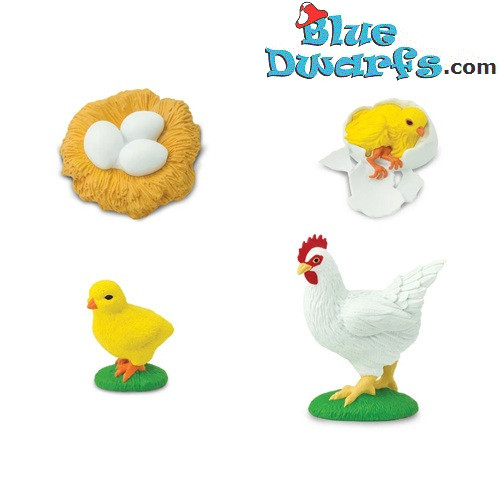 El ciclo de vida del pollo – de huevo a gallo – juguete educativo – 4 figuras – 12 cm