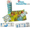 3 Smurfs scene setters + stick-on Smurfs in tube - vintage - like new - Mattel