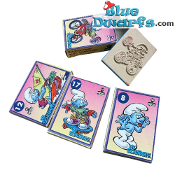 4 x cartes à tampon Schtroumpfs sportifs - À l’intérieur de la boîte - Article vintage (non neuf)