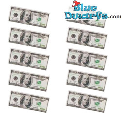 10 x mini faux billets de dollar américain - Produit de décoration des Schtroumpfs - Schtroumpf non inclus - 3 x 1,25 cm