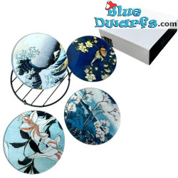 4 sottobicchieri con famosi dipinti di Katsushika Hokusai - Cerchi - Collezione Katsushika Hokusai - Parastone - 10 cm