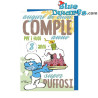 Smulsmurf die taart eet - Verjaardagskaart met reliëf van de Smurfen - Italiaanse taal - Cromo - 11,5 x 17 cm