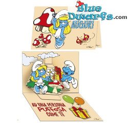 Smurfette with Jokey Smurf - The Smurfs Pop Up Birthday Card - Italian Language - Cromo - 11.5 x 17 cm