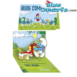 Papa Smurf jumping and Jokey Smurf - The Smurfs Pop Up Birthday Card - Italian Language - Cromo - 11.5 x 17 cm