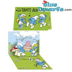 Puffi festeggiano un compleanno - Biglietto di compleanno pop-up dei Puffi - Lingua italiana - Cromo - 11,5 x 17 cm