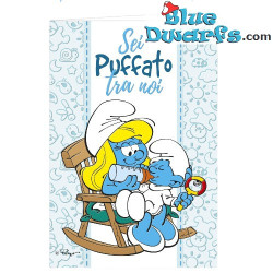Schtroumpfette avec Bébé Schtroumpf - Carte d’anniversaire Les Schtroumpfs - Langue italienne - Cromo - 11,5 x 17 cm