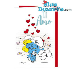Smurf die Smurfin kust - De Smurfen verjaardagskaart - Ti Amo - Ik hou van je - Italiaanse taal - Cromo - 11,5 x 17 cm