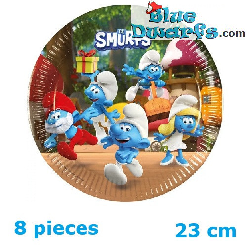 8 x Platos Compostables de Los Pitufos - Artículos de Fiesta de Cumpleaños de Los Pitufos - 23 cm