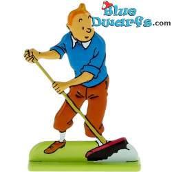 Tintin che spazza il pavimento – Figurina in metallo in rilievo di Tintin – Tintinimaginatio – 8 x 8 cm