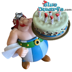 Obélix portant un gâteau d'anniversaire - Figurine Astérix & Obélix - Plastoy - 10 cm