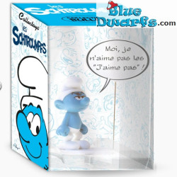 Moppersmurf met tekstballon "Ik haat..." - kunstharsfiguur - Plastoy - 20 cm