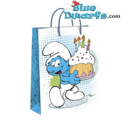 Greedy Smurf with cake - The Smurfs Paper Tote Bags - The Smurfs Birthday Bag - Cromo - 32 x 26 cm