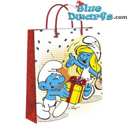 Puffetta e Puffo Burlone - Borsa di Carta dei Puffi - La Borsa di Compleanno dei Puffi - Cromo - 22 x 18 cm