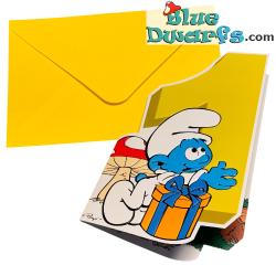 Pitufo Bebé con un Regalo - Tarjeta de Cumpleaños en Relieve de Los Pitufos - La Primera Tarjeta de Cumpleaños - Cromo