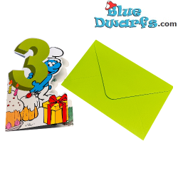Puffo Burlone con un Regalo - Biglietto di Compleanno in Rilievo dei Puffi - La Terza Carta di Compleanno - Cromo