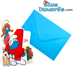 Puffo Burlone con un Regalo - Biglietto di Compleanno in Rilievo dei Puffi - La Terza Carta di Compleanno - Cromo