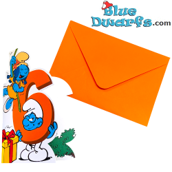 Smurfstorm Smurfin en Brilsmurf - De Smurfen Reliëf Verjaardagskaart - De Zesde Verjaardagskaart - Cromo
