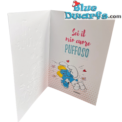 Smurf Kissing Smurfette - The Smurfs Birthday Card - Ti Amo - I Love You - Italian Language - Cromo - 11.5 x 17 cm
