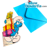 Puffo Burlone con regali - Biglietto di compleanno dei Puffi - Biglietto in rilievo dei Puffi - Cromo - 11.5 x 17 cm