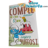Smulsmurf die taart eet - Verjaardagskaart met reliëf van de Smurfen - Italiaanse taal - Cromo - 11,5 x 17 cm