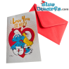 Schtroumpfette embrassant Schtroumpf - Carte d’anniversaire Les Schtroumpfs - I Love You - Je t’aime - Cromo - 11,5 x 17 cm