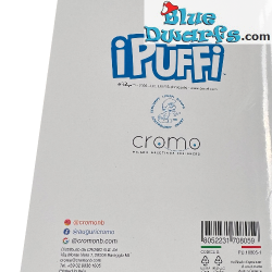 Puffetta che bacia Puffo - Biglietto di compleanno dei Puffi - I Love You - Ti amo - Lingua inglese - Cromo - 11,5 x 17 cm