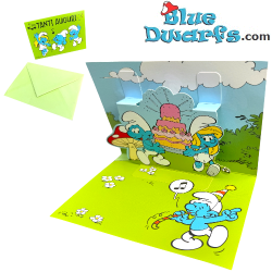 Smurfs celebrating a Birthday - The Smurfs Pop Up Birthday Card - Italian Language - Cromo - 11.5 x 17 cm
