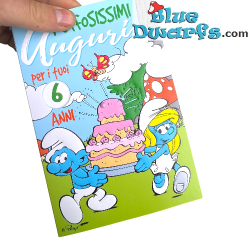 Smurfette and Smurf with Cake - The Smurfs Embossed Birthday Card - Italian Language - Cromo - 11.5 x 17 cm