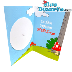 Puffetta e Puffo con torta - Biglietto di compleanno in rilievo dei Puffi - Lingua italiana - Cromo - 11,5 x 17 cm