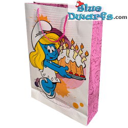 Smurfin met een Taart - De Smurfen Papieren Draagtas - De Smurfen Verjaardagstas - Cromo - 47 x 33 cm