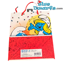 Pitufina y Pitufo Bromista - Bolsa de Papel de Los Pitufos - La Bolsa de Cumpleaños de Los Pitufos - Cromo - 22 x 18 cm