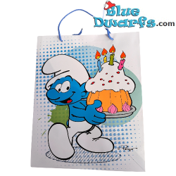 Smulsmurf met Taart - De Smurfen Papieren Draagtas - De Smurfen Verjaardagstas - Cromo - 32 x 26 cm