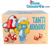Pitufina con Pitufo Bromista - Tarjeta de cumpleaños desplegable de Los Pitufos - Idioma italiano - Cromo - 11,5 x 17 cm