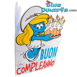 Puffetta con torta - Biglietto di compleanno in rilievo dei Puffi - Buon compleanno - Cromo - 11,5 x 17 cm