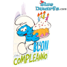 Greedy Smurf with Cake - The Smurfs Embossed Birthday Card - Happy Birthday - Italian Language - Cromo - 11.5 x 17 cm