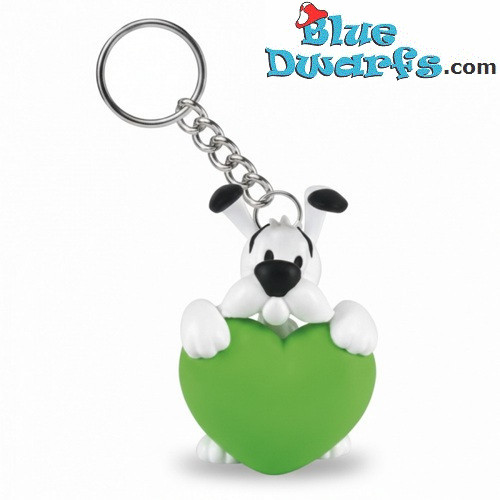 Idéfix avec un cœur vert - Porte-clés Astérix & Obélix sous blister - Plastoy - 4,5 cm