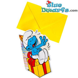 Jokey Smurf sited on a Gift - Smurfs Birthday Card - The Smurfs Embossed Card - Cromo - 11.5 x 17 cm