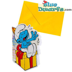 Jokey Smurf sited on a Gift - Smurfs Birthday Card - The Smurfs Embossed Card - Cromo - 11.5 x 17 cm