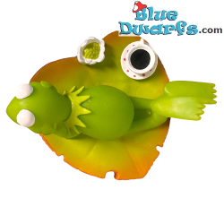 Kermit de kikker -  Badspeelgoed / Piepertje - Op hartvormig lelieblad met koffie en bloem - 11cm