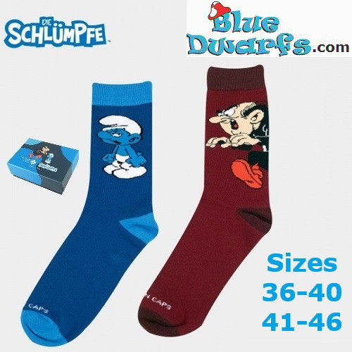 Gargamel and Grouchy Smurf - 2 pairs of socks in gift box - Adults - Bavarian Caps